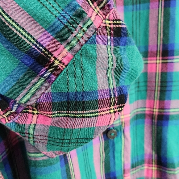 Victoria's Secret Teal Blue and Pink Plaid Flannel 2pc Pockets PJ's Size M - Picture 6 of 16